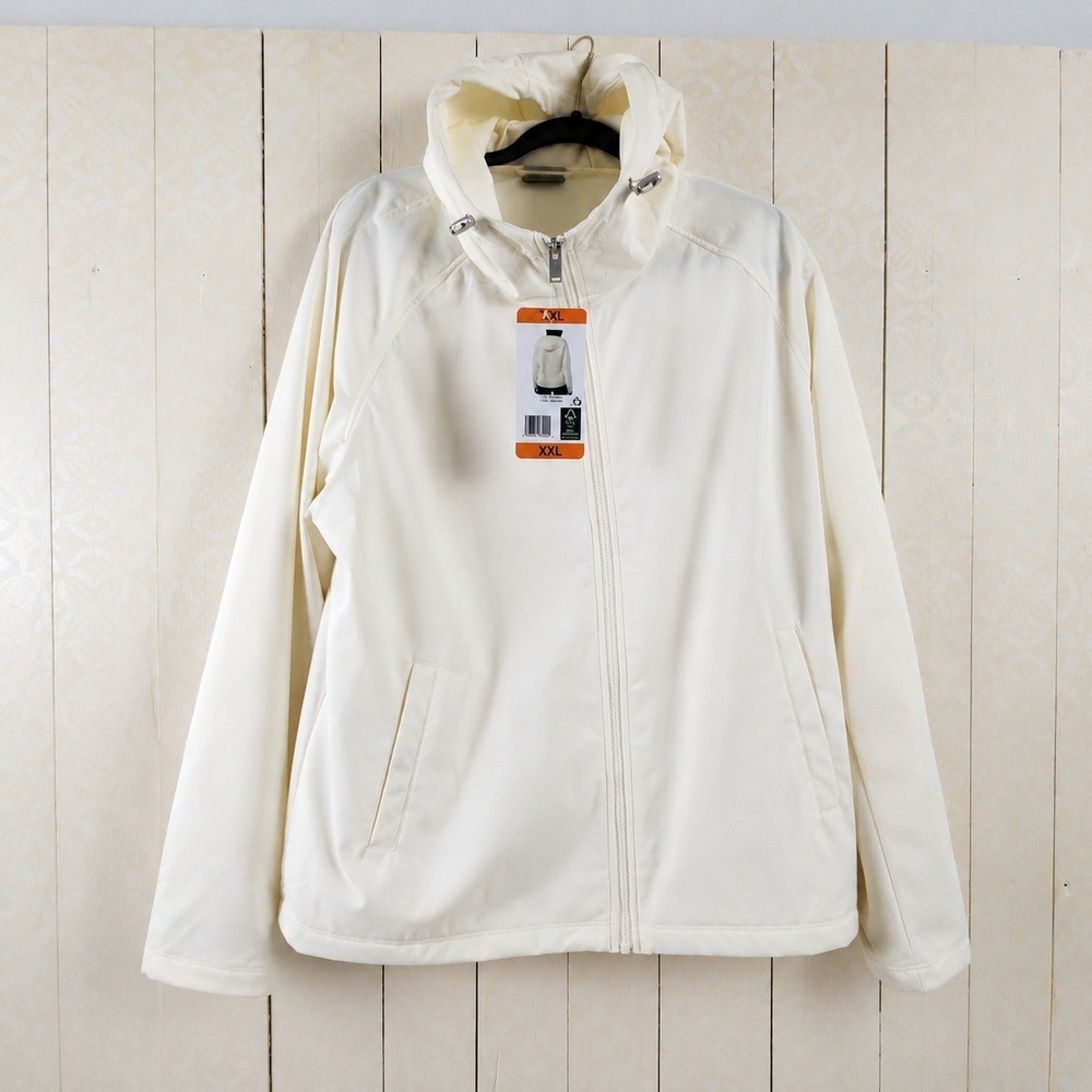 Cream Hooded Softshell Jacket Womens XXL Full Zip Weather Resistant